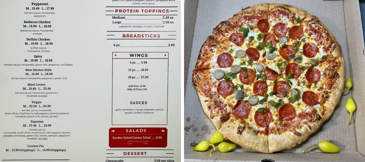 Roadrunner Pizza Menu